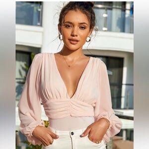 Cupshe Long Sleeve Bodysuit XL Light Peachy Pink NWT